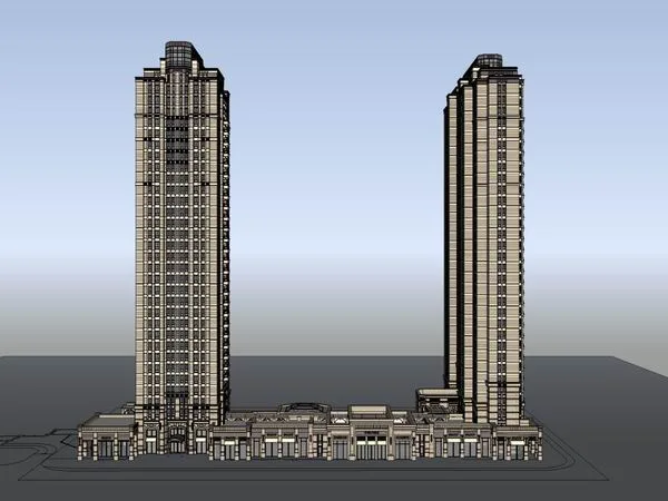 Sketchup Residential Model | High rise Residential, Bottom Commercial, Classical Style