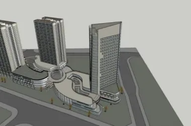 High-Rise Modern Commercial Complex with Hotel, Office, and Retail Podium in SketchUp-BIM WORLD