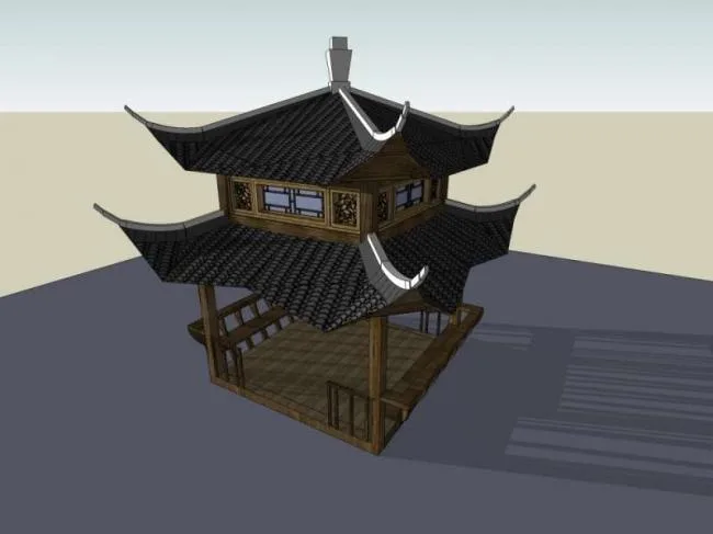 Chinese-Style Pavilion Sketch Model in SketchUp