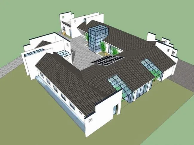SketchUp Business Model: Multi-Story Clubhouse, Inn, and Chinese-Style Homestay