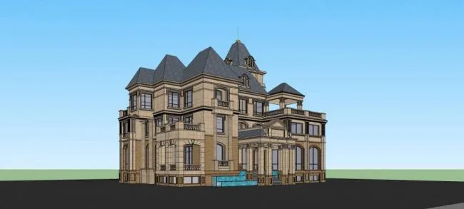 Sketchup Villa Model | French Luxury Villa, Residential Building, Solo Villa, Multi story, Stacked