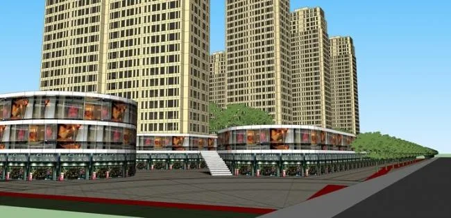 Sketchup Residential Model | High rise residential community, ground floor commercial, modern style