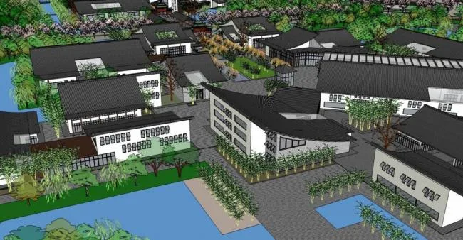 Sketchup Business Model | Multi story Commercial Street, Chinese Style, Landscape