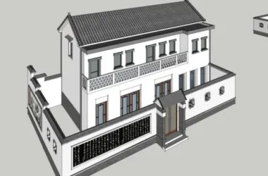 Modern Chinese-Style Solo Villa SketchUp Model-BIM WORLD