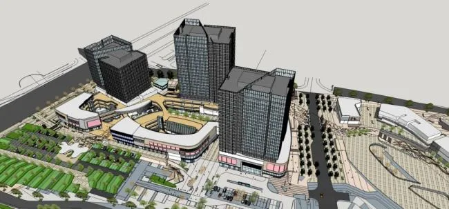 Sketchup Complex Model | High rise commercial complex, modern style, office hotel, commercial podium