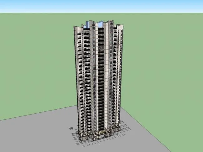 Modern 31-Story High-Rise Residential Building SketchUp Model