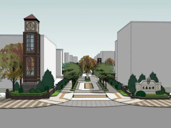 Sketchup Landscape Model | Street Landscape, Classical Style