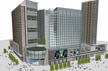 SketchUp Complex Model: Multi-Story High-Rise Office and Commercial Building in Modern Style-BIM WORLD