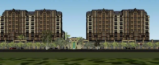 Sketchup Villa Model | Row Villa, German Style, Multi story Garden Villa, Ground Floor Commercial, Western Neoclassical