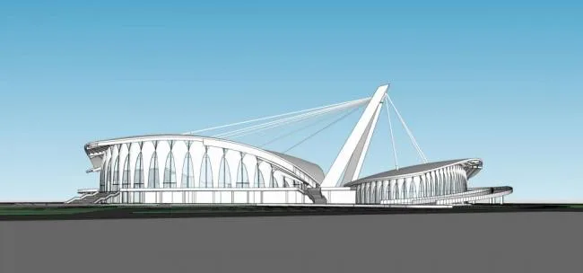 SketchUp Cultural Model: Modern Multi-Story Cinema for Sports and Alien-Inspired Architecture