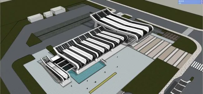 Sketchup Station Road and Bridge | Multi story Bus Station, Transportation Architecture, Modern Style