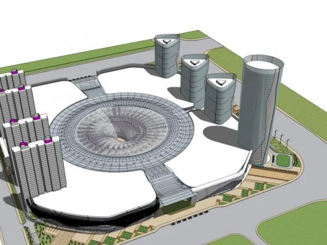 SketchUp Model of a Modern Super High-Rise Commercial Complex Featuring Offices, Hotel, and Residential Spaces