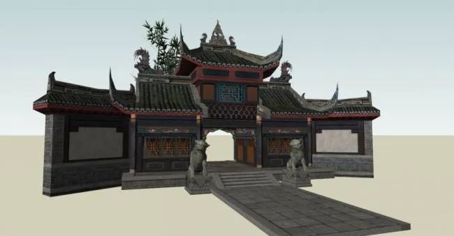 Sketchup Ancient Architecture Model | Entrance, Chinese Style, Ancient Architecture, Landscape