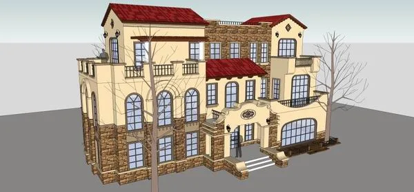 Classical Single-Family Villa Model in SketchUp