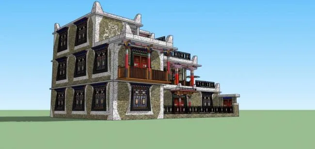 Sketchup Residential Model | Multi story Residence, Tibetan style Residence, Residential Building