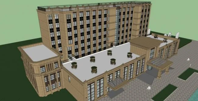 Modern Multi-Story Hotel Model in SketchUp