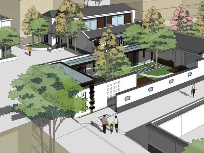 Sketchup Business Model | Low rise Clubhouse, Modern Chinese Style