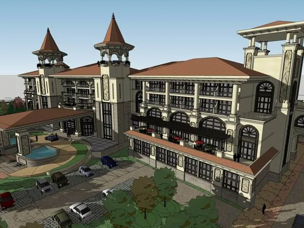 SketchUp Residential Model: Multi-Story Activity Center and European Classical Style Clubhouse