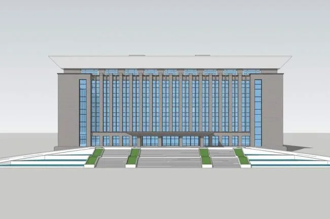 Sketchup Office Model | Multi-story Government Office Building, Modern Style, U-shaped Plan