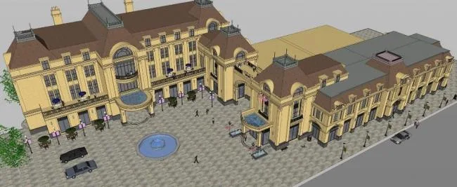 SketchUp Business Model: Multi-Story European Classical Style Commercial Building