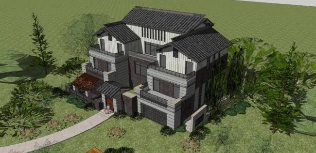 Sketchup Villa Model | Solo Villa, New Chinese Style