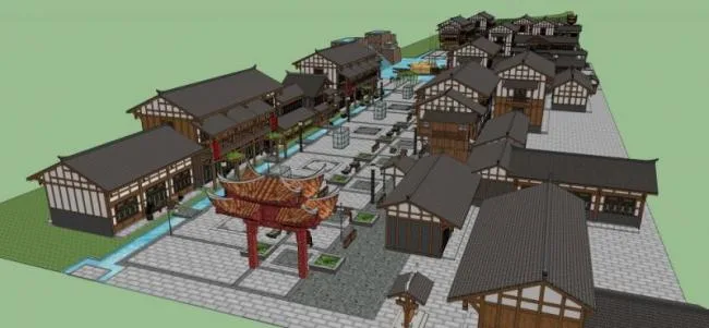 Sketchup Business Model | Multi story Commercial Street, Chinese Style
