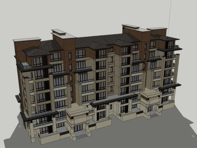 SketchUp Multi-Story Residential Building in Classical Style