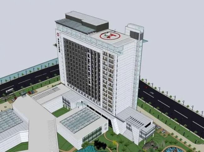 Sketchup Hospital Model | Multi story High rise Hybrid Huishan District People's Hospital, Medical Building, Modern Style