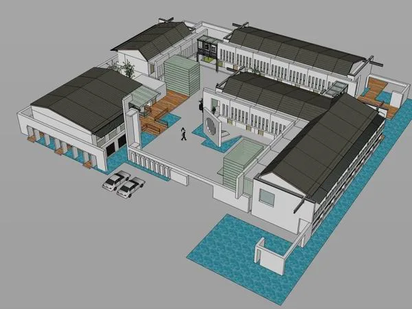 Sketchup Hotel Model | Multi story Courtyard Hotel Conference Center, Modern Chinese Style