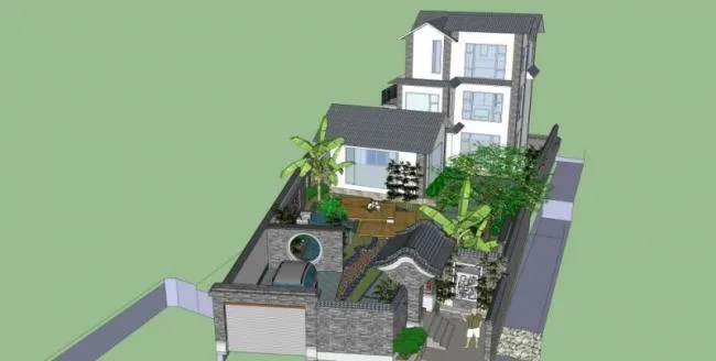 Sketchup Residential Model | Multi story Residence, Dali Residence, Modern Chinese Style