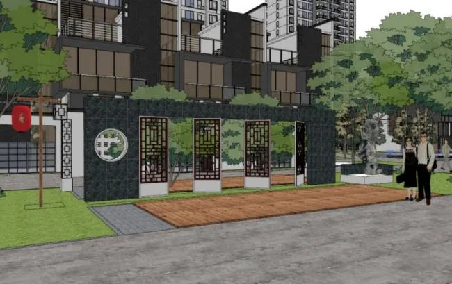 SketchUp Residential Landscape Model Featuring Chinese Style Design
