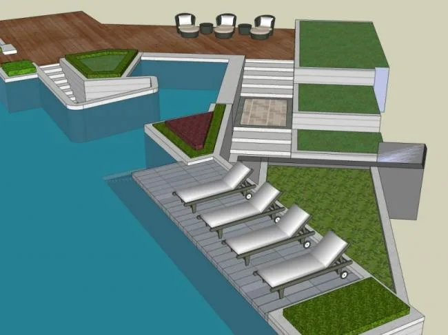 Sketchup Landscape Model | Pool Landscape, Modern Style