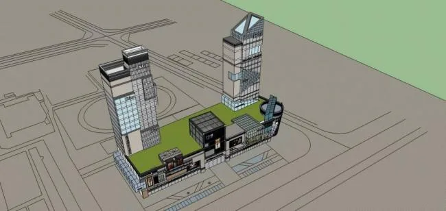 Sketchup Complex Model | High rise commercial complex, modern style, commercial podium, hotel office