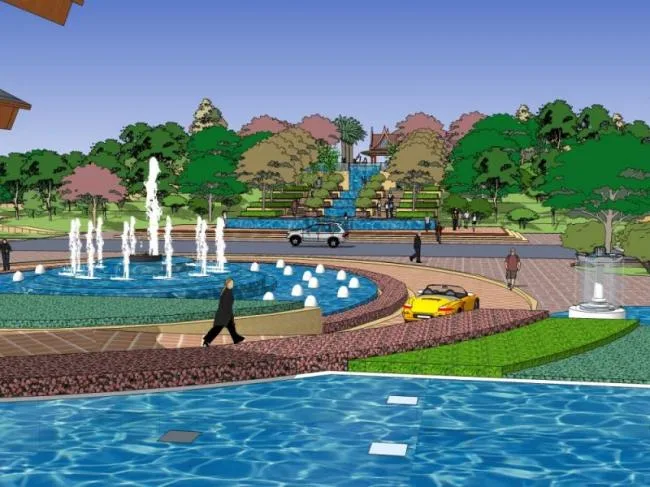 Sketchup Landscape Model | Hotel Landscape, Waterfront Landscape, Classical Style
