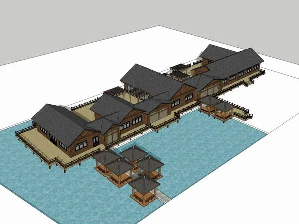 Sketchup Business Model | Multi story Farmhouse Clubhouse, Commercial, Classical Style
