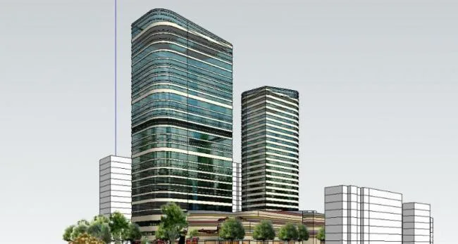 Sketchup Office Model | High rise office building, ground floor commercial, modern style