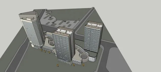 Sketchup Complex Model | High rise commercial complex, modern style, hotel office, commercial podium