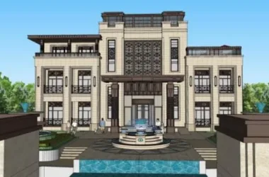 SketchUp Business Model: Multi-Story Classical Style Clubhouse Design-BIM WORLD
