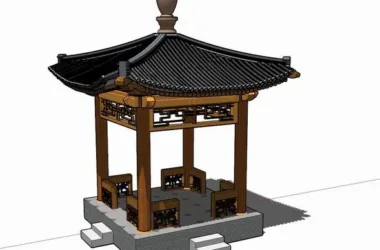 SketchUp Model: Four-Corner Pavilion in Traditional Chinese Style-BIM WORLD
