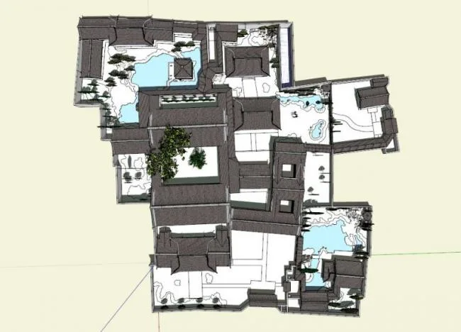 Sketchup Ancient Architecture Model | Multi story Yangzhou Heyuan, Southern Chinese Garden, Ancient Architecture, Chinese Style