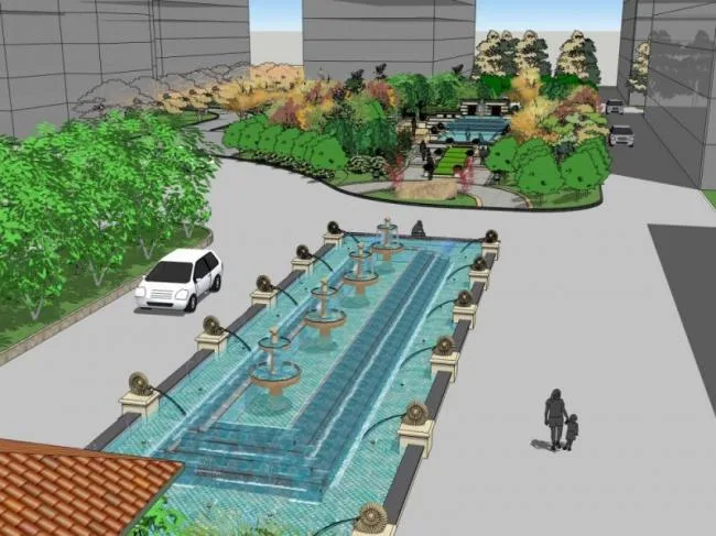 Sketchup Landscape Model | Square Landscape, Classical Style