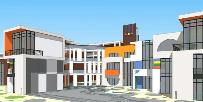 Sketchup School Model | Multi story School, Elementary School, Teaching Building, Curved Roof, Educational Building, Modern Style