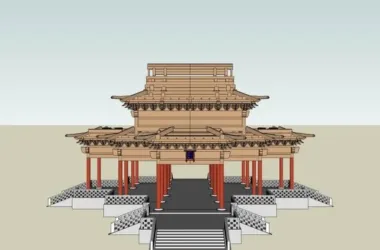 SketchUp Model of Ancient Chinese Multi-Story Light Hall with Beamed Architecture-BIM WORLD