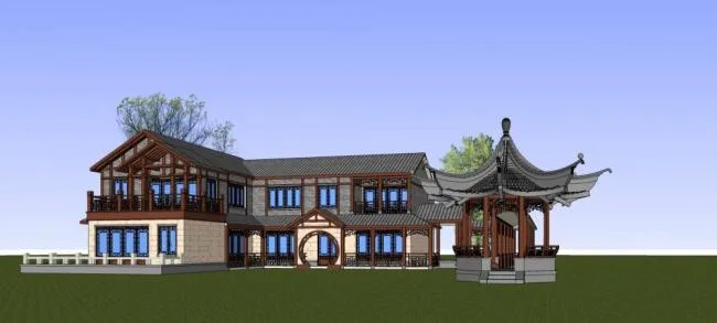 Sketchup Villa Model | Solo Villa, Residential Building, Multi story, Chinese Style