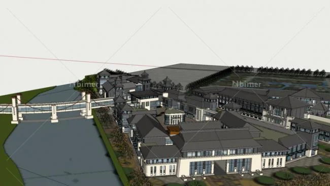Sketchup Hotel Model | Multi story Hotel, Folk Style Resort, Chinese Style