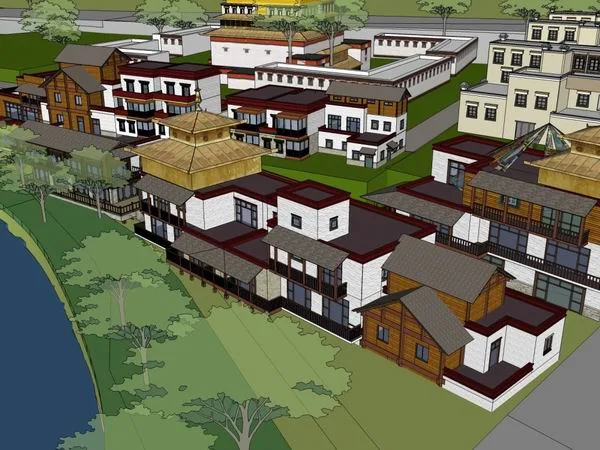Sketchup Hotel Model | Multi story Inner Mongolian style hotel, classical style