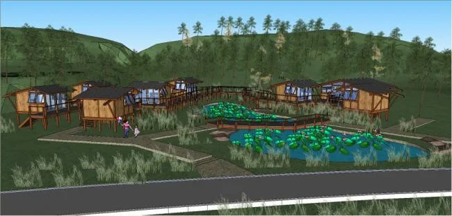 Sketchup Landscape Model | Stilted House, Chinese Style, Courtyard Garden