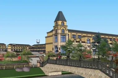 SketchUp Business Model: Multi-Story Commercial and Pedestrian Street in Classical Style-BIM WORLD