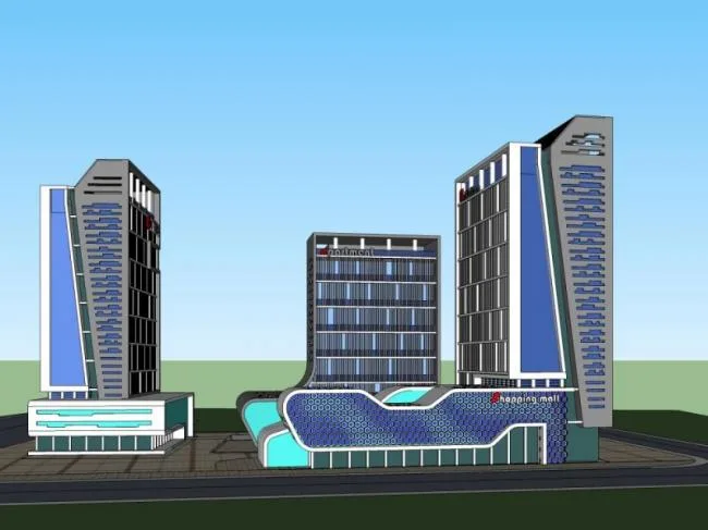 Sketchup Complex Model | Multi-story Commercial Complex, Office Building, Residential, Modern Style