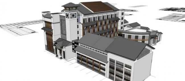 Sketchup Office Model | Multi story Office Building Complex, Chinese Style